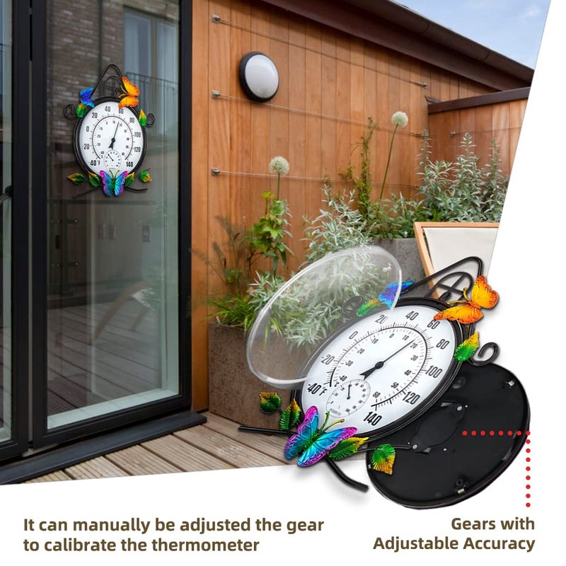 HOBYLUBY Indoor Outdoor Thermometer，Large Wall-Mounted Thermometer with Humidity, Easy to Read Decorative Outside Thermometer for Patio, Garden, No Require Batteries(Black) - Image 3